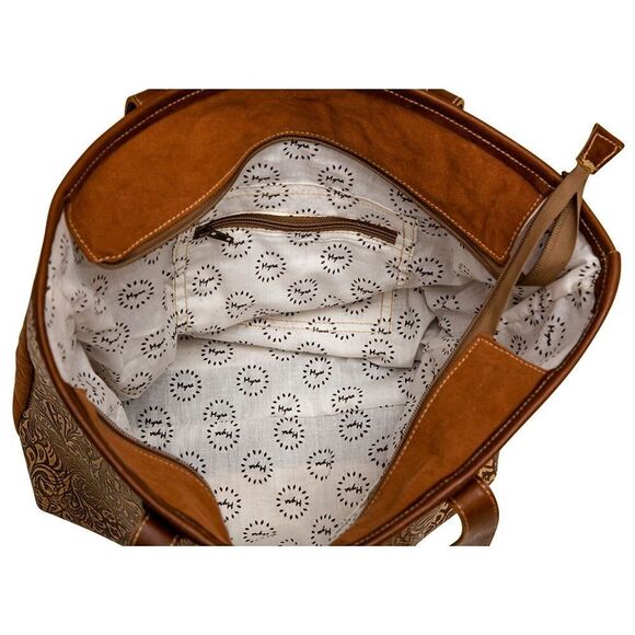 Myra Bag Handmade Titios Tote Bag Upcycled Canvas & Cowhide Leather - Picture 6 of 8